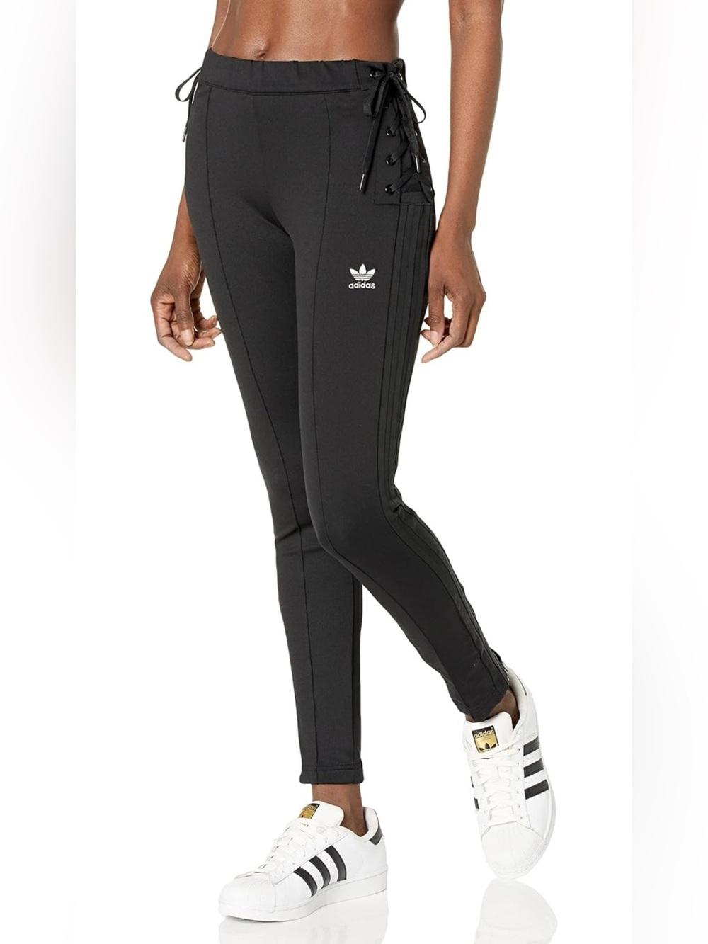 adidas Women’s ALWAYS ORIGINAL LACED SLIM PANTS, Black, Size L, NWT